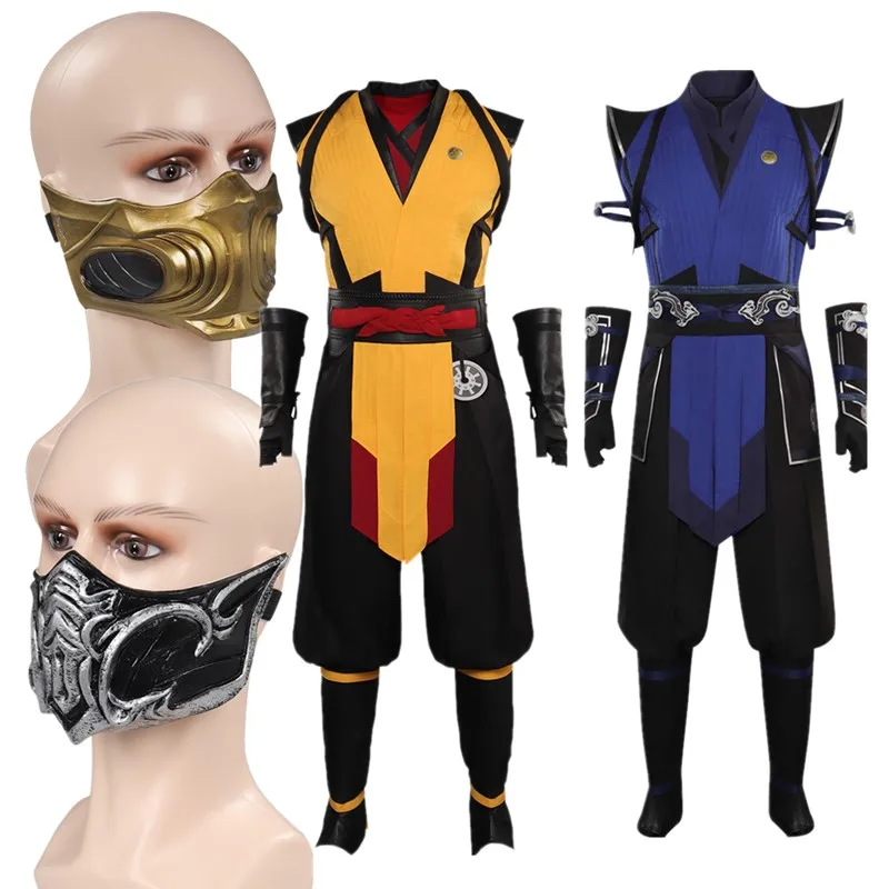 Sub-Zero Scorpion Cosplay Mortal Fantasia Kombat Costume Adult Men Pants Mask Gloves Outfits Halloween Carnival Roleplay Suit