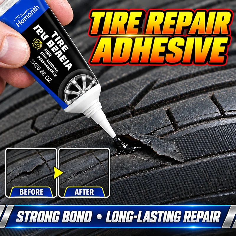 Car Tire Repair Glue for Surface Tears Scratches & Damage, Fast-Bonding Flexible Rubber Adhesive, Heat and Water Resistant