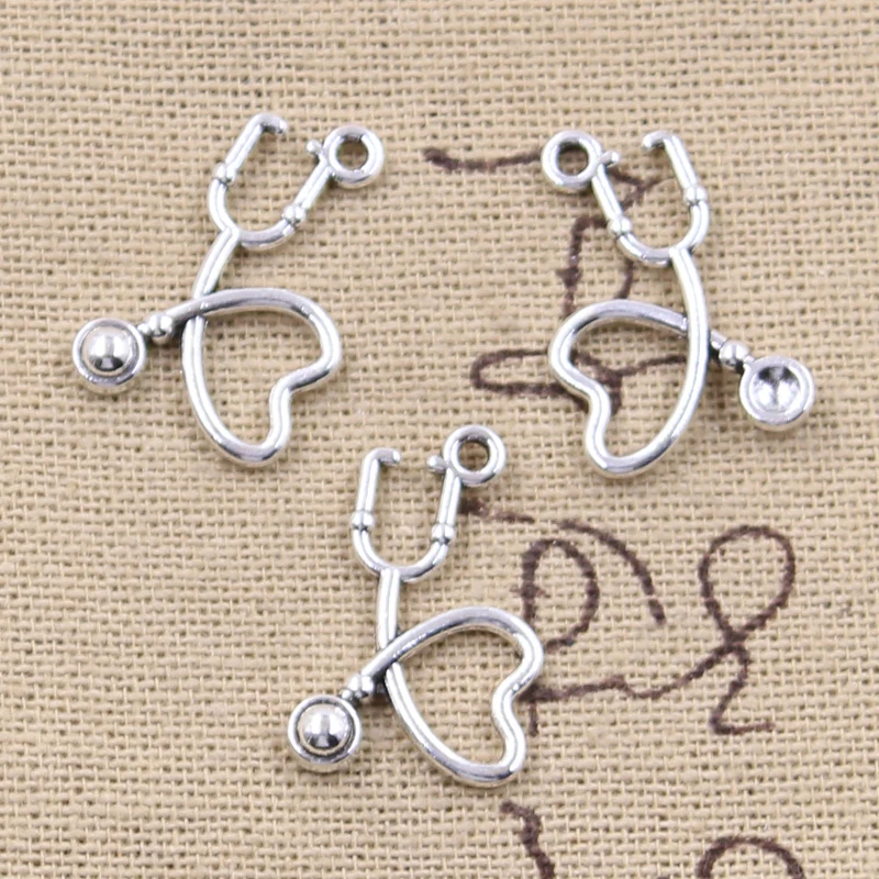 30pcs Charms Doctor Stethoscope 22x14mm Antique Silver Color Pendants DIY Crafts Making Findings Handmade Tibetan Jewelry