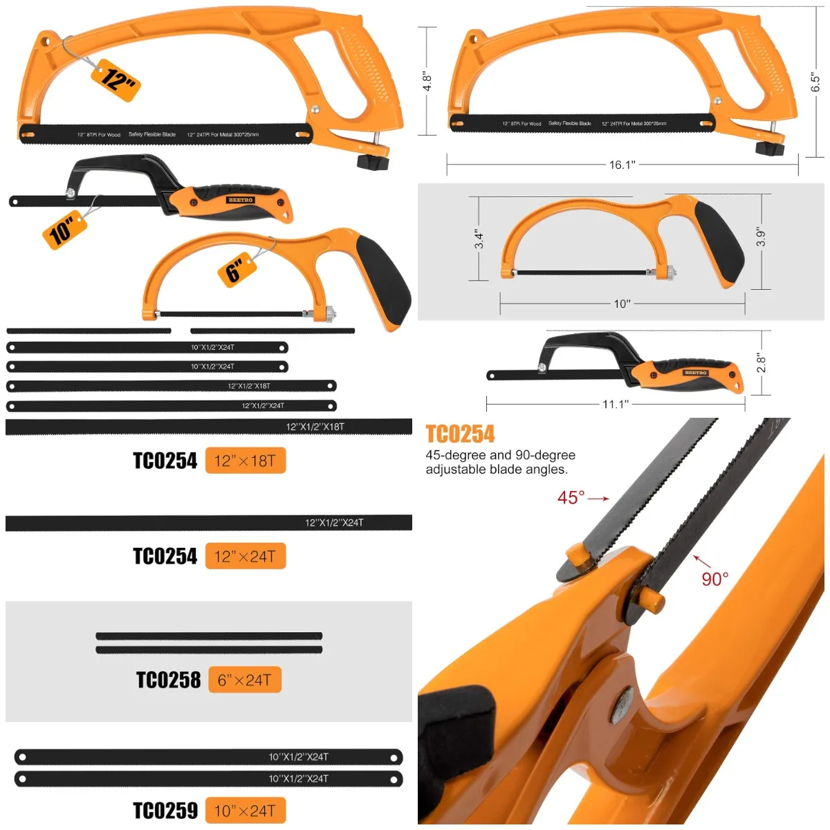 

Набор рамок ножовки, пила 12 и 6 дюймов с 6 лезвиями для металла, дерева, ПВХ