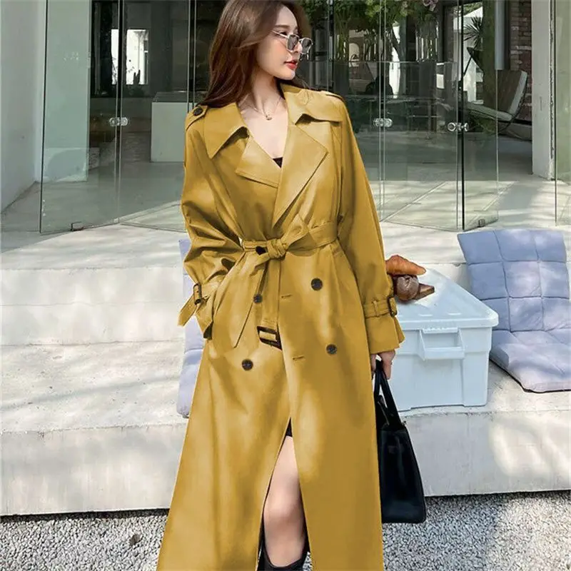 Double-row Windbreaker Coat Women's 2026 Spring Autumn New Jacket Long Outcoat Temperament Overwear Lapel Ladies Tops