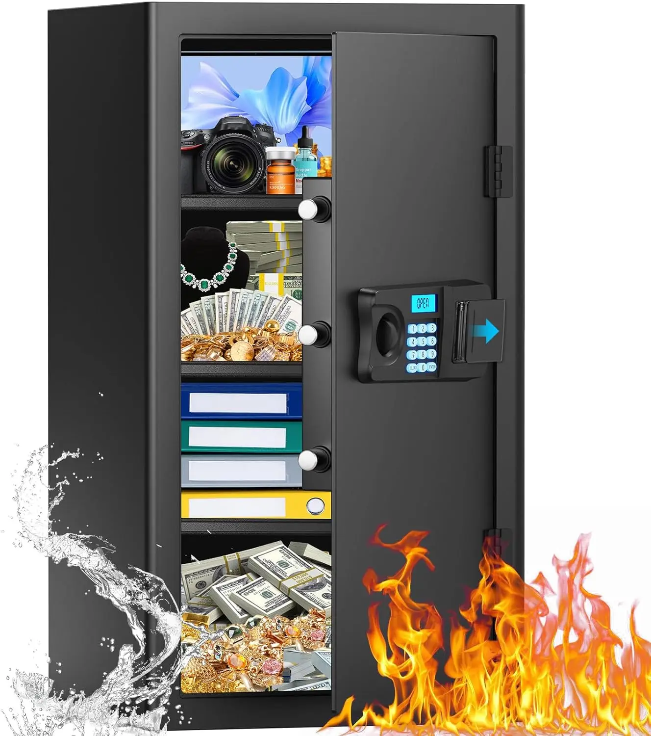 

Большие домашние сейфы 6,0 кубиков, водонепроницаемые и огнестойкие, противоугонный сейф с системой сигнализации, запасной ключ, функция отключения звука и съемный Sh