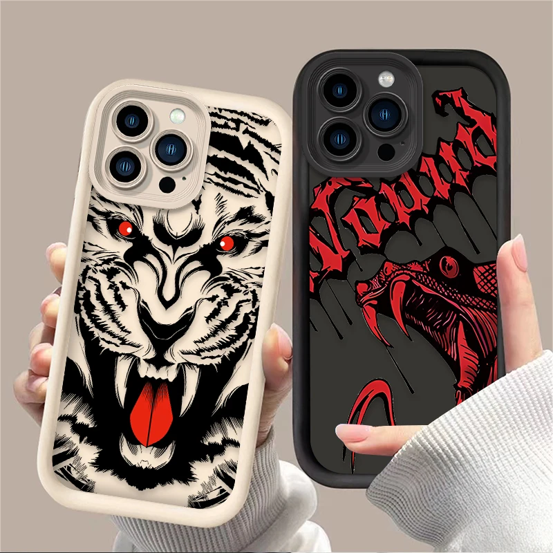 Beast Tiger Snake Pattern Case For iPhone 16 15 14 13 12 11 Pro Max X XS X S Max XR SE 2020 7 8 Plus Shockproof Silicone Capa