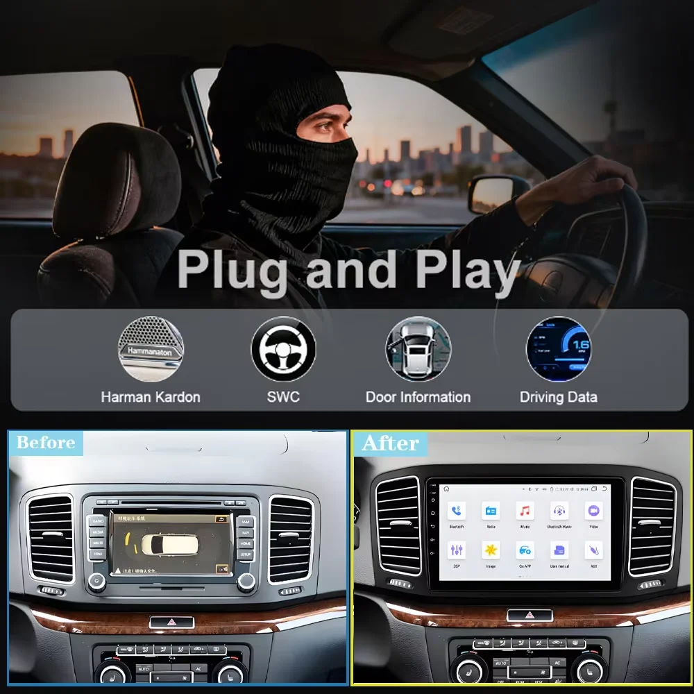 Android 16 Car Radio For Volkswagen VW Sharan SEAT Alhambra 7N 2010 - 2022 Android Auto Display Stereo GPS Navigation 2k 4G Wifi