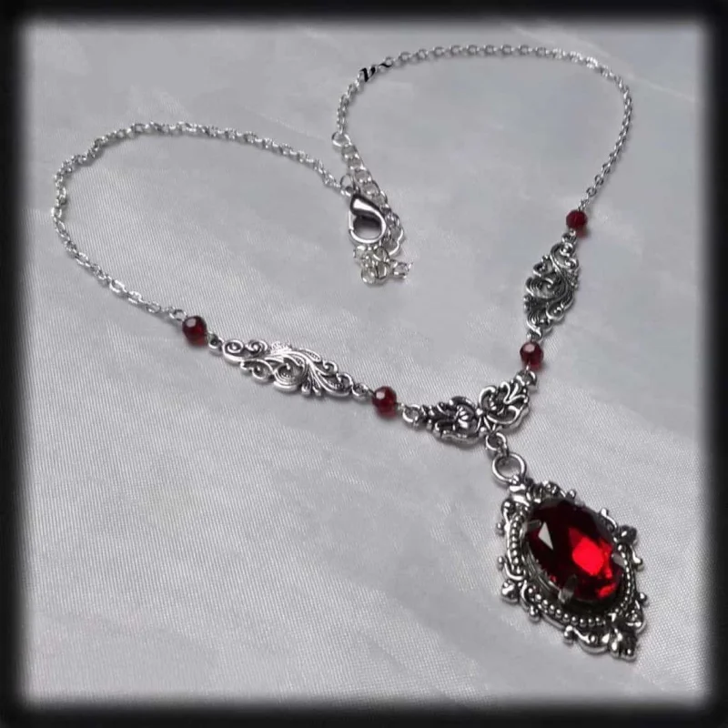 القوطية خمر الأحمر الكوارتز الكريستال قلادة فراشة قلادة مصاص دماء تنقش الساحرة مجوهرات اكسسوارات المختنقون خمر #4