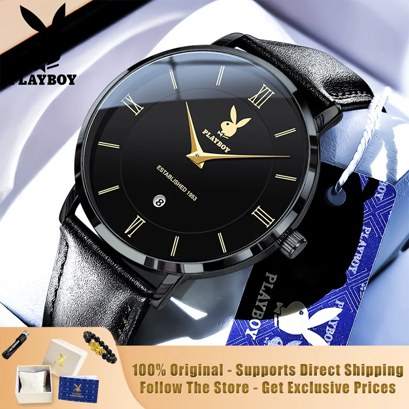 

PLAYBOY 2601 Brand original authentic watches for man luxury Gift Box Belt calendar fashion simple quartz men's watch