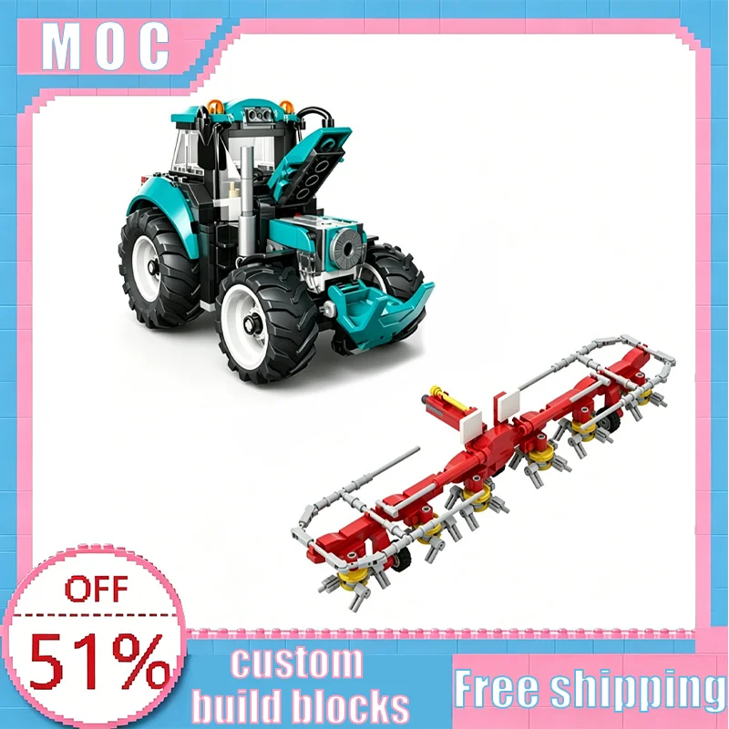 Zettkreisel Traktor-Anbaugerät MOC Bausteine Landwirtschaftliche Maschinen Modell DIY Montage Lernspielzeug Sammlerstück Geschenke
