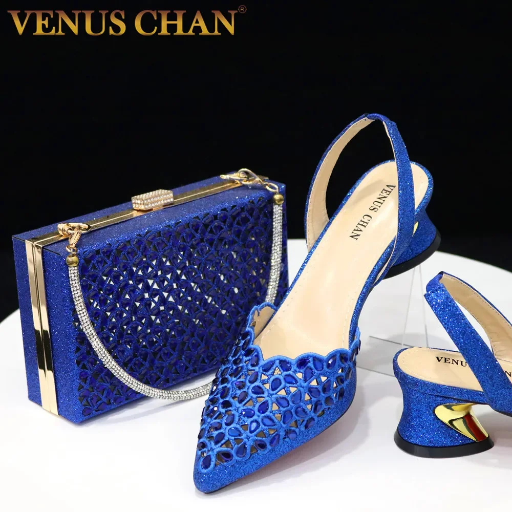 

2023 Royal Blue Noble Three-Dimensional Bag With Elegant High Heels Shoes Italian Popular Design African Ladies Shoes Bag Set