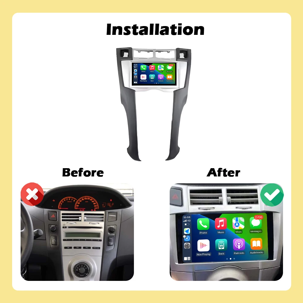 Wireless Carplay Android Auto Car Radio Multimedia Player For Toyota Yaris 2005-2011 Touch Screen Bluetooth 7 Inch DSP Stereo 4G