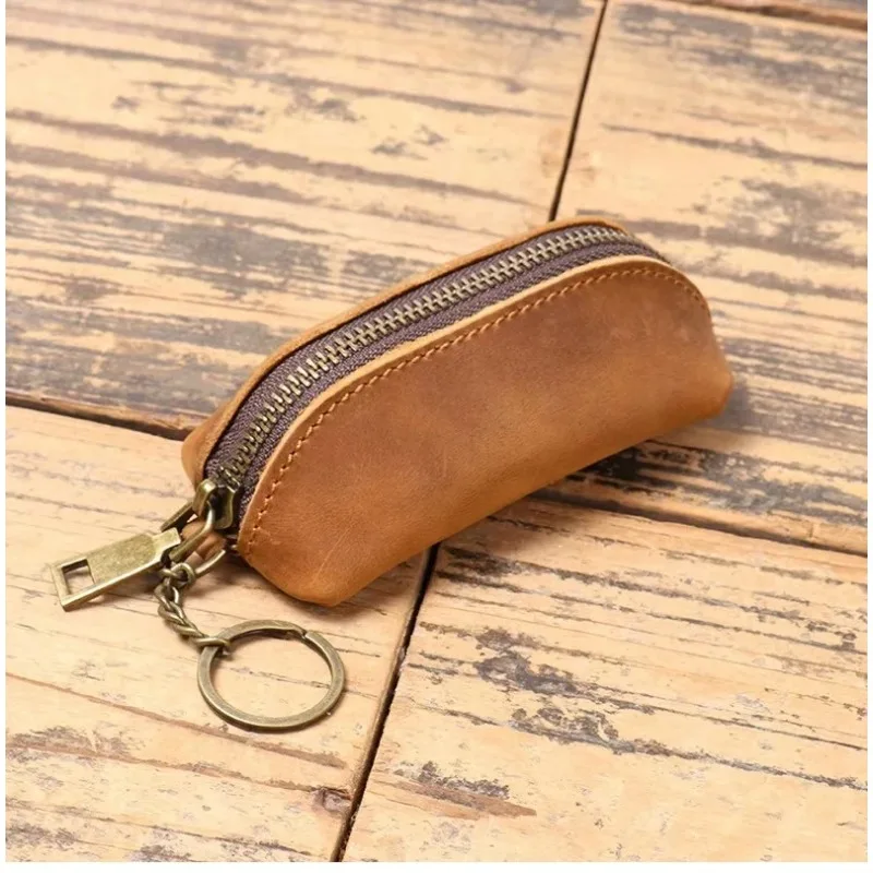Leder-Münzbörse Vintage Reißverschluss-Clutch Retro Kreditkartenhalter Kartenetui Schlüsselhalter Organizer-Tasche