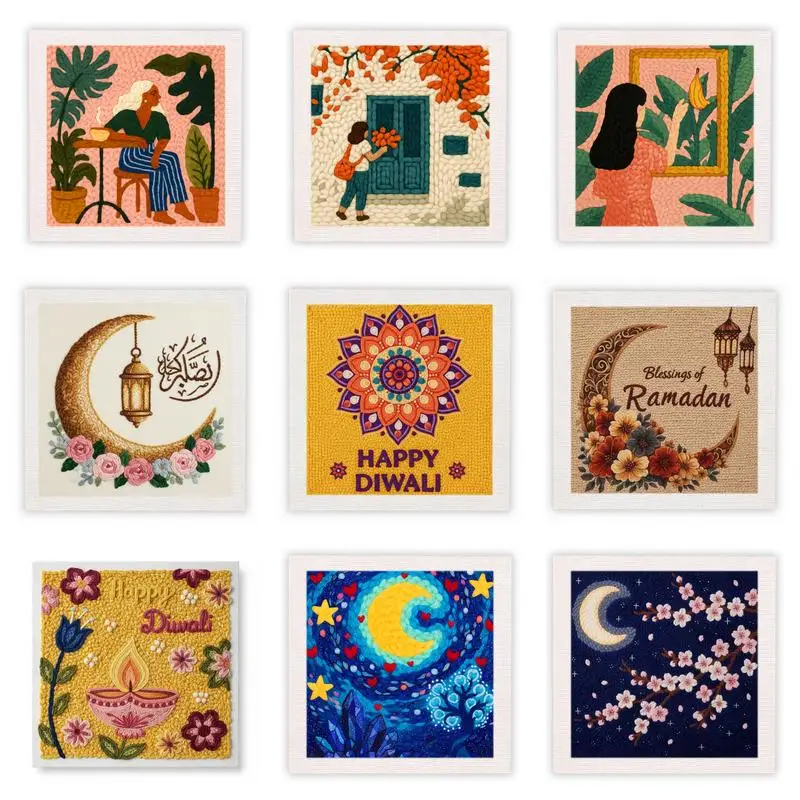 

Наборы для вышивания цветов в технике панч-нидл, 25x25 см/9.84x9.84 дюйма, оригинальные подарки, принадлежности для рукоделия