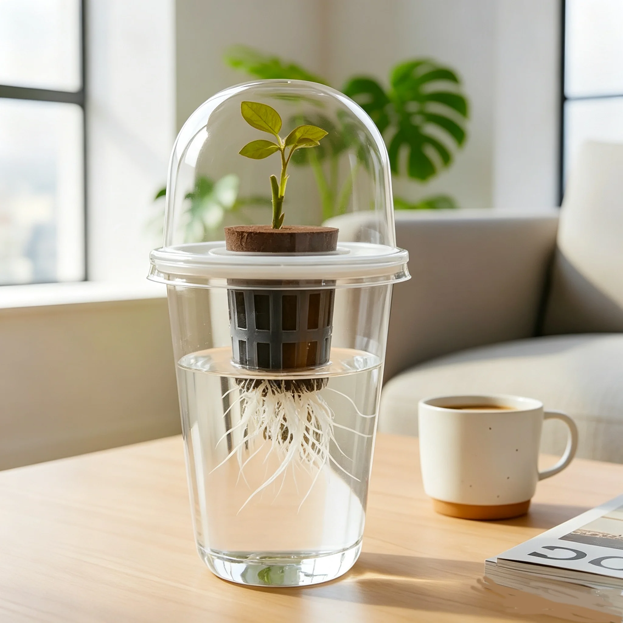 Hydroponic Seed Starter Pots Clear Plastic Cylindrical Seedling Pots With Dome Self Watering Nursery Pots Succulents Vegetables