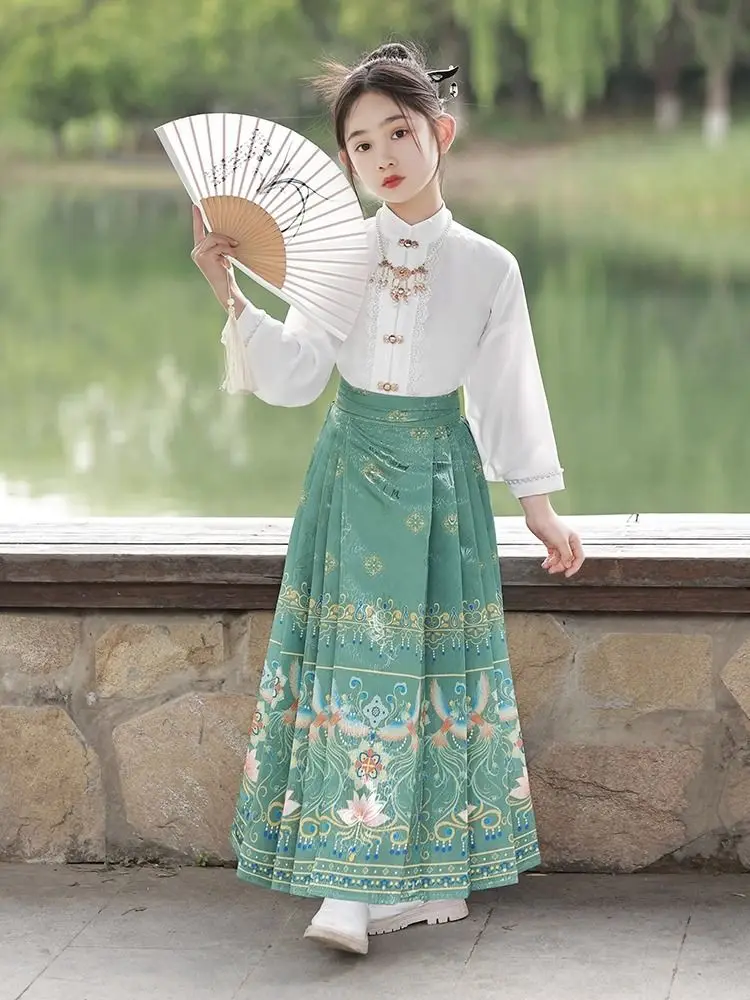 

Horse Face Skirt Girls Suit Chinese Style Japanese Children's Hanfu Baby Dress Summer Thin Tang Set