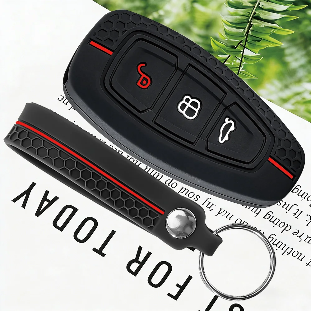 Premium Silicone Car Key Case Cover Keychain-For Ford ST Line Fiesta Focus Mondeo Ecosport Kuga Edge Escape Metallic Silicone