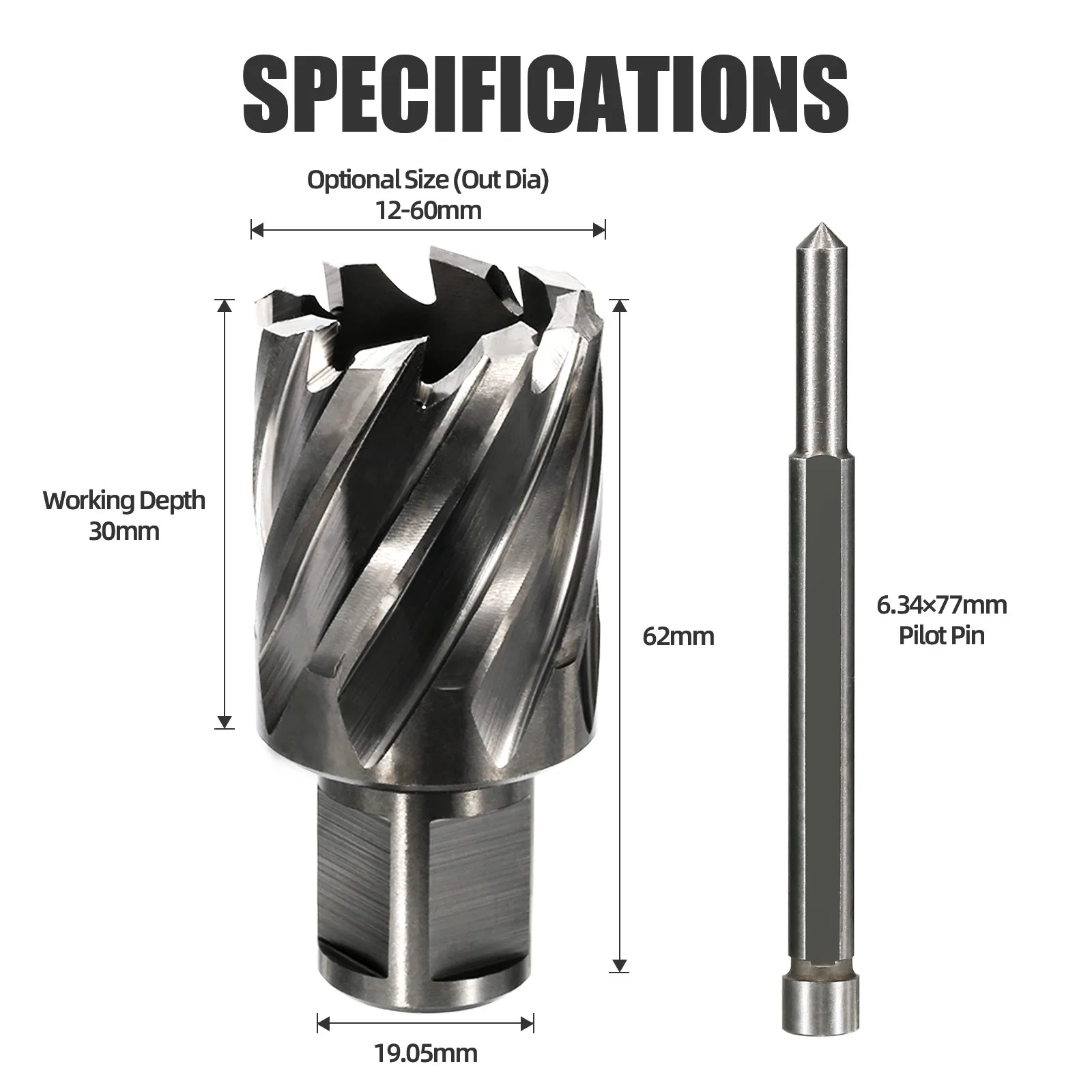 HEDA 12-60mm HSS Annular Cutter Core Drill Bit 19mm Weldon Shank Hollow Hole Saw Cutter For Metal Steel Aluminum Copper Cutting