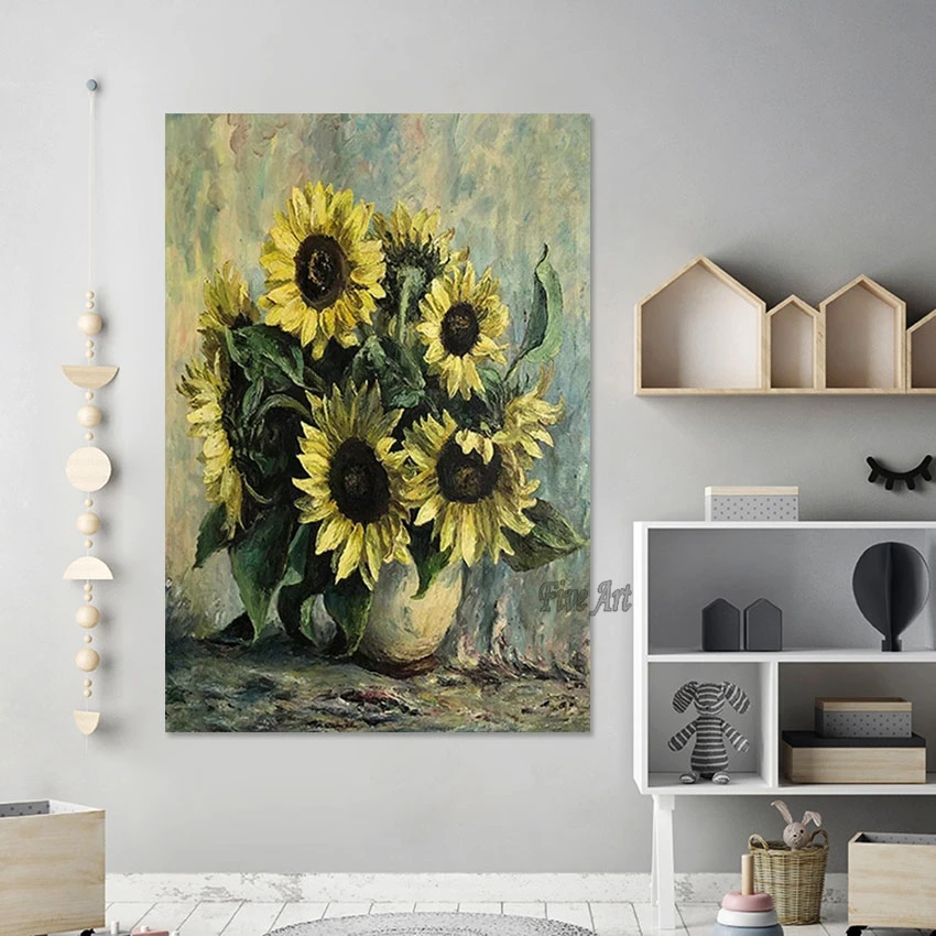 

Высокое качество, современная растительная текстурированная стена, украшение на холсте, безрамная художественная картина, абстрактные картины маслом подсолнечника, современное искусство