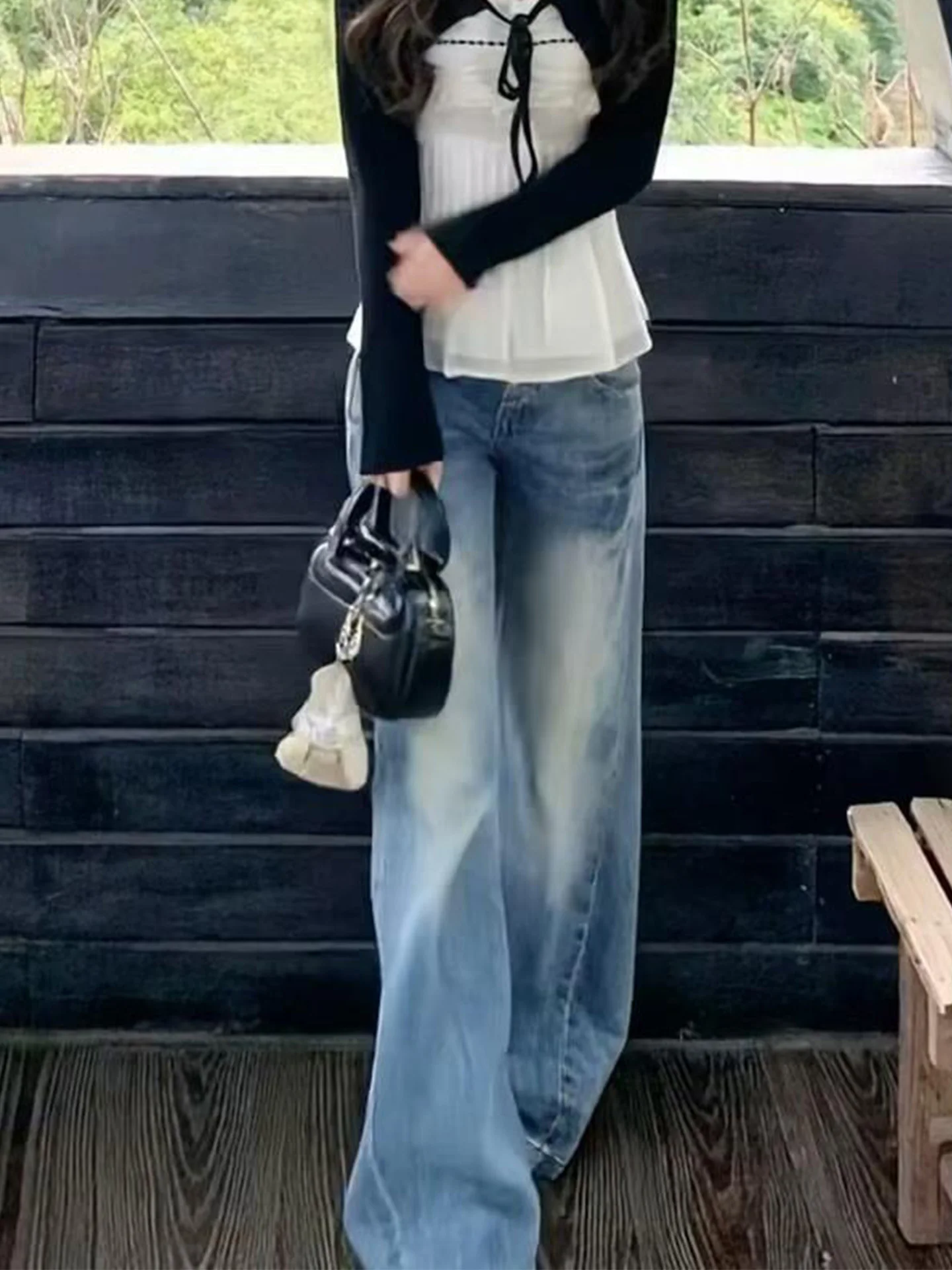 

Retro American Denim Jeans Women's Summer New Lazy Style Slimming Washed Narrow Version Floor-Length Pants High Waist Straigh...