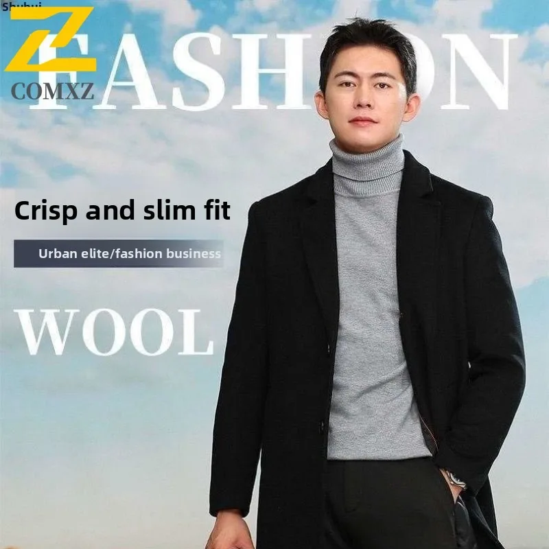 

COMXZ Wool Coat Men Lightw Luxurious Outdoor Office Windproof Wool Jacket Fashion Urban Style Lightweight Autumn Winter Trench