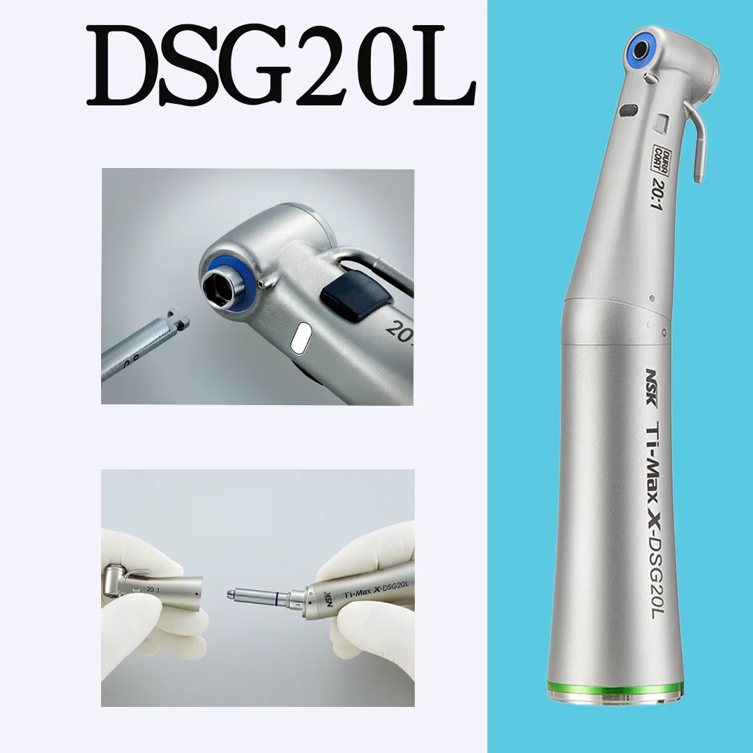 NSK Ti-Max DSG20L Optic Fiber 20:1 Contra Angle Detachable Dental Surgery Implant Handpiece Dental External&Internal Cooling CE