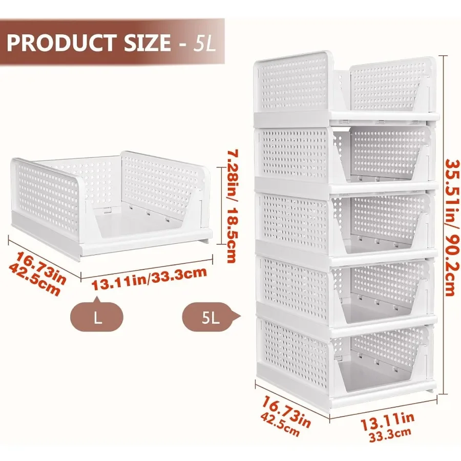 صناديق تخزين بيضاء حديثة مكونة من 5 قطع، منظمات أدراج بلاستيكية متينة لخزانة الملابس الأنيقة، وخزانة المطبخ.