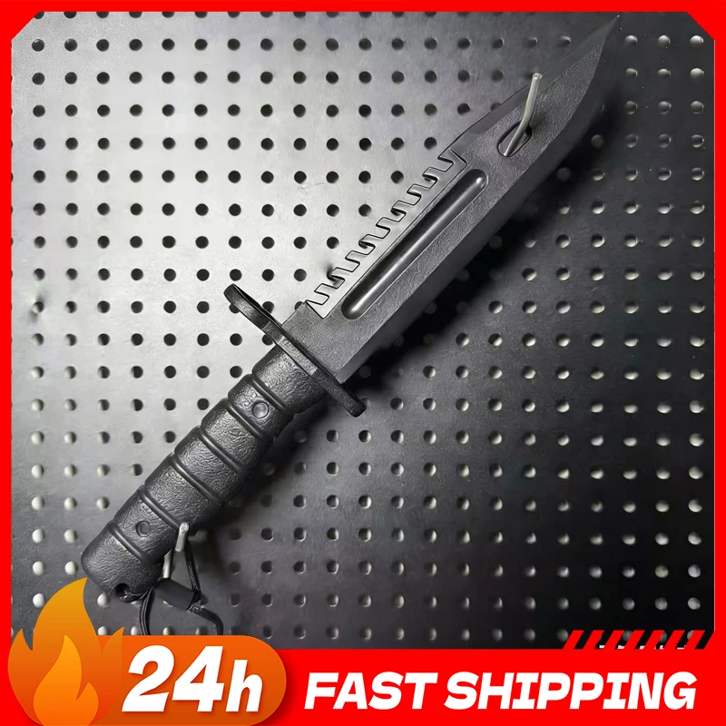

30cm Black Grid Plastic M9 Military Tactical Knife Cosplay Prop Safey CS Game Peripheral High Quality Outdoor Training Knife Toy