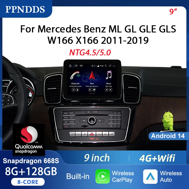 Android 14 Wireless CarPlay For Mercedes Benz ML GL GLE GLS W166 X166 2011-2019 Android Auto IPS Touch Screen Navigation GPS