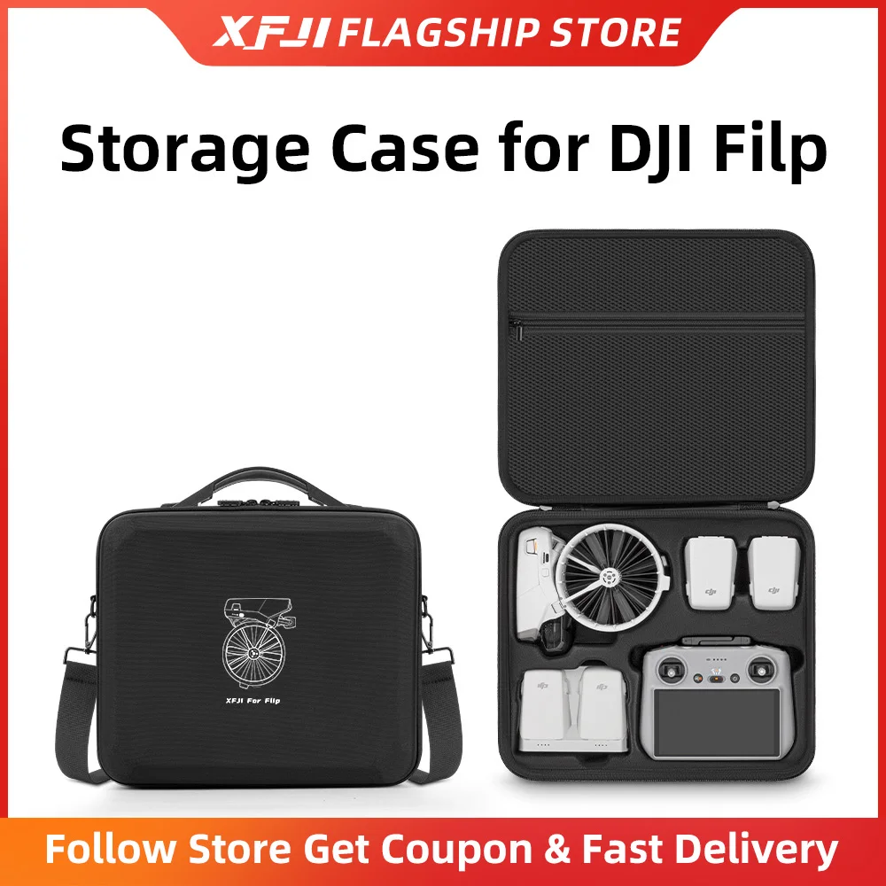 XFJI Storage Bag Protective Carrying Case Nylon Drop-resistant Hard Shell Handbag for DJI Flip RC 2/RC-N3 Drone Accessories