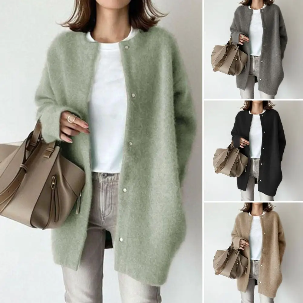 

Women Winter Coat Single-breasted Solid Long Sleeves Loose Knitted Keep Warm Sweaters Korean Thick Women Coat Women Clothing