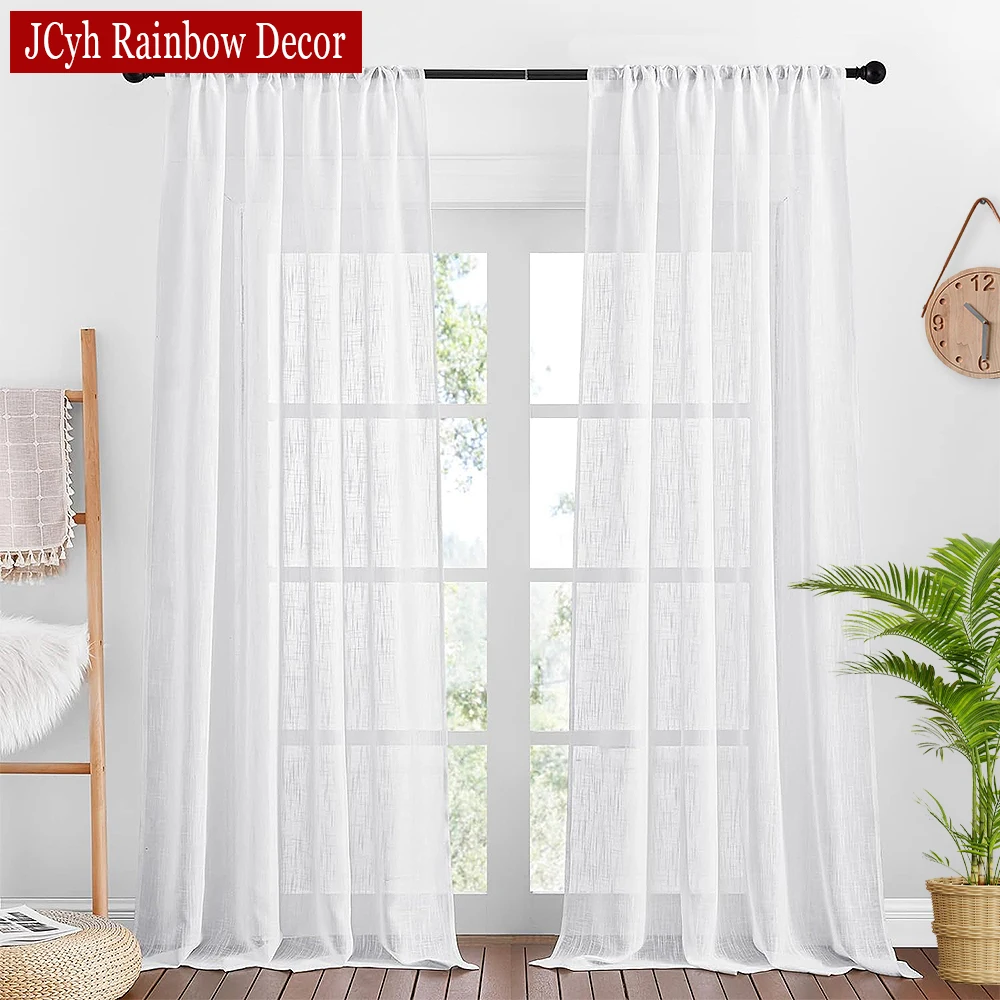 Tulle Sheer Curtains for Living Room, Kitchen Hall Window Curtains, Bathroom Blinds, Voile Ready-made Curtain, Linen Texture