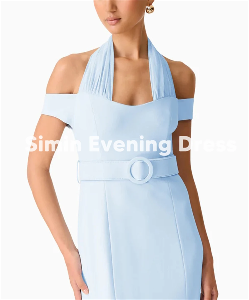 Simin Women's Halter Boat-neck Sashes Saudi Evening Dresses With Sleeveless Straight Tea-Length Formal Elegant Dresses 2025