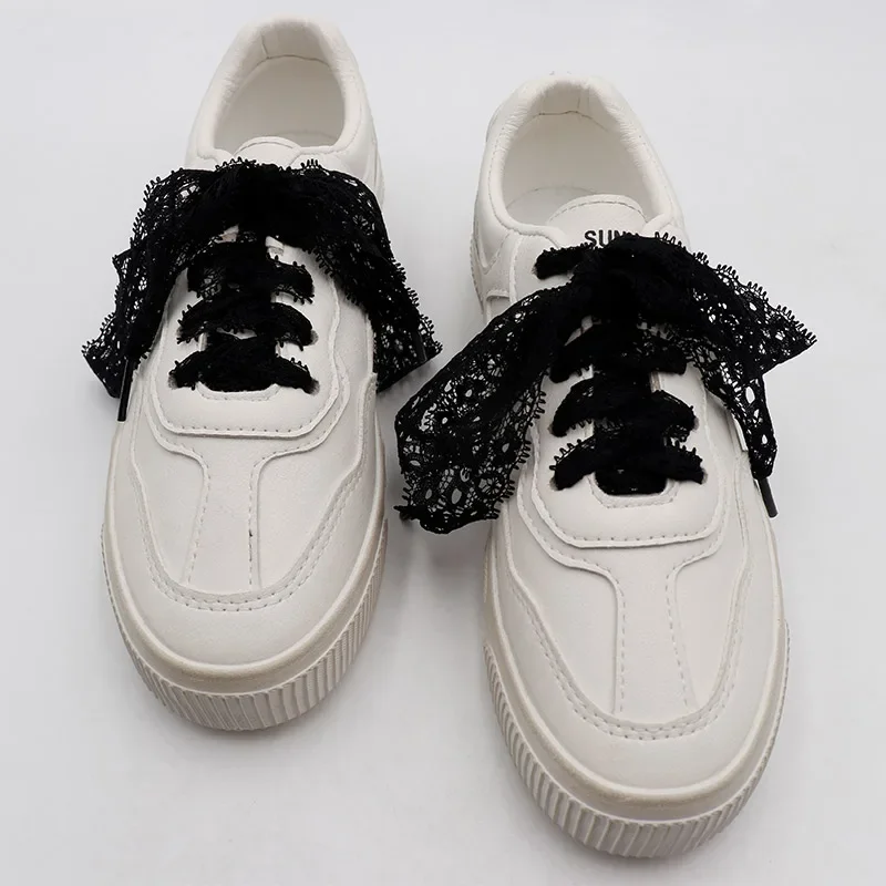 Sexy New Arrivals 27MM Wide 1PAIR Black Yarn Flat Satin Silk Ribbon Shoelaces Sneaker Party Sport Shoes Lace Strings Skirt Belt