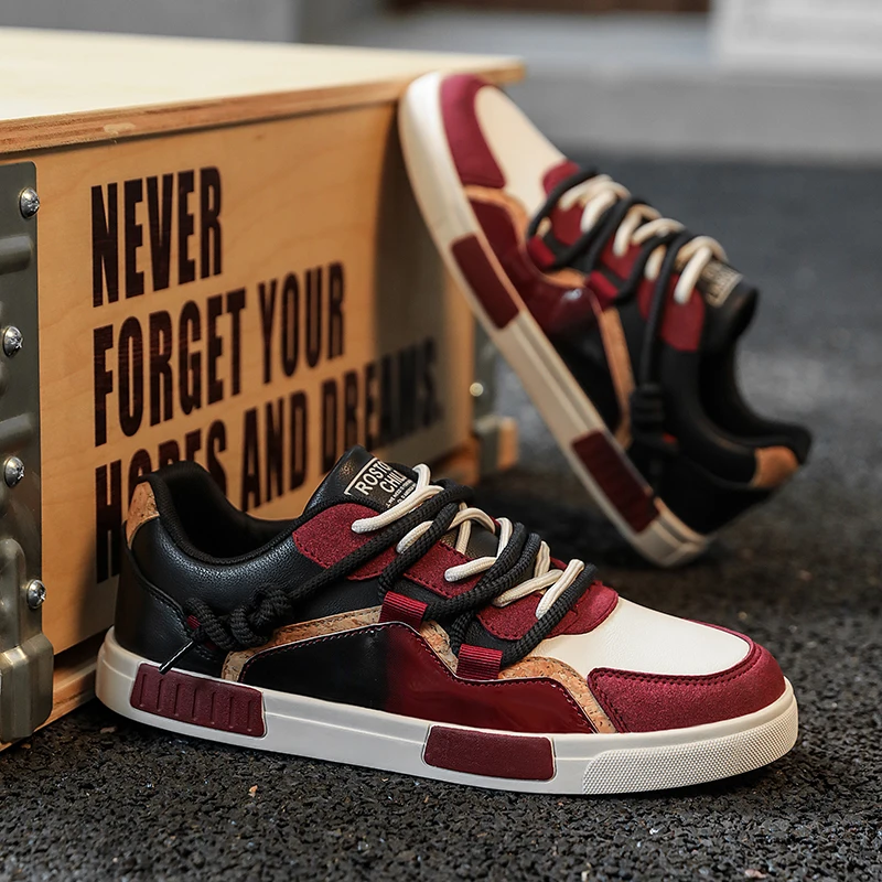 

HKDQ Big Size 47 Skateboard Shoes Men Leather Casual Sneakers For Men Non Slip Red Designer Shoes Comfortable Men's Skate Shoes