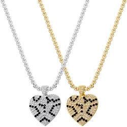 Two-Tone Heart-Shaped Leopard Print Charms Choker 18K Gold-Plated Brass High-End Fashion Zirconia Women's Necklace:VL425