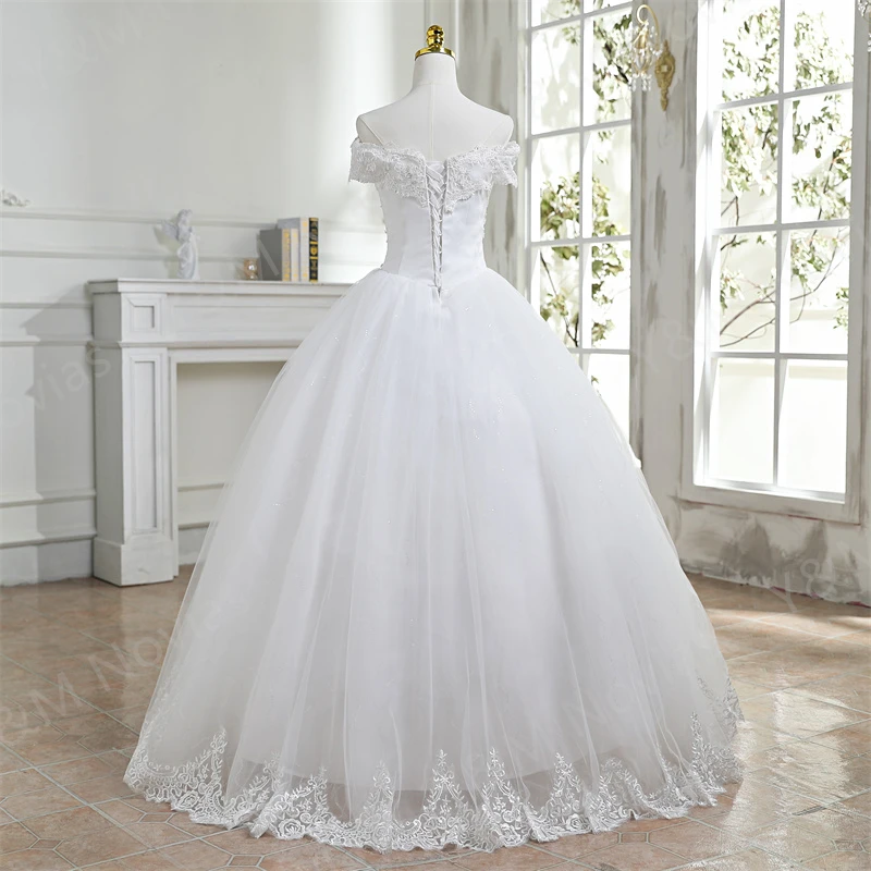 Y&m Novias New Fashion Lace Applique Off Shoulder Ivory Wedding Dress Plus Size Sleeveless Bridal Wedding Gown Princess