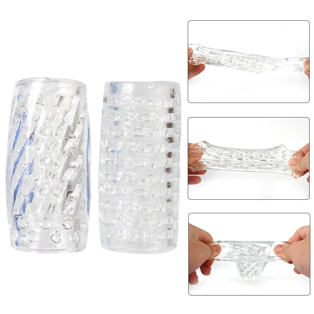 9cm TPE Transparent Male Masturbator Men Masturbation Cup Pocket Pussy Vagina Glans Sucking Penis Spikes Exerciser Sex Toy