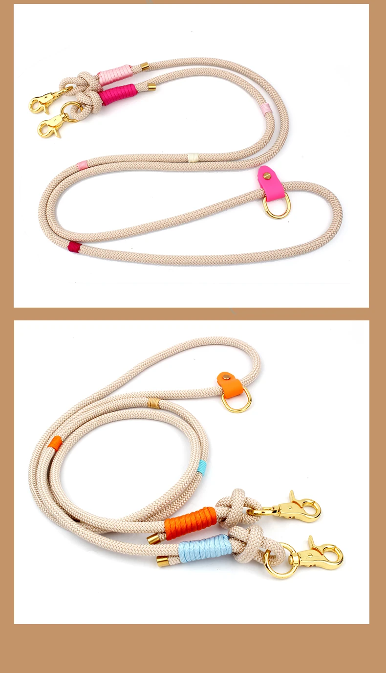 Blumenmuster, rundes Seil, Hundeleine für Spaziergänge im Freien, kontrastierende Regenbogenfarben für Halsband und Geschirr. – Detail 7