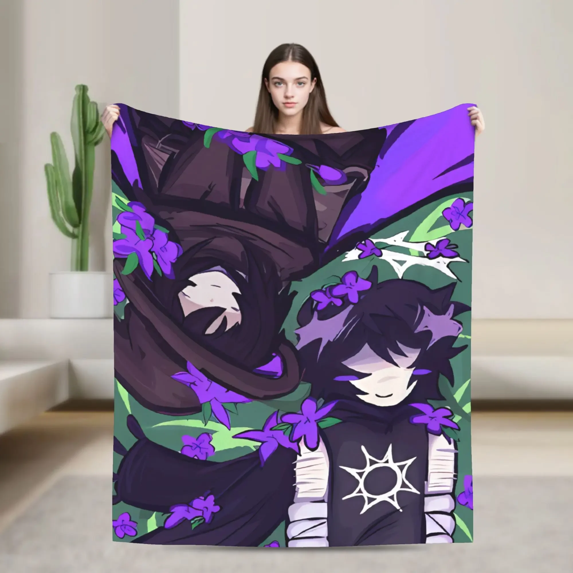 Cute Anime Witch Boy Girl Couple Aesthetic Throw Blanket Cozy Dorm Room Decor Gift