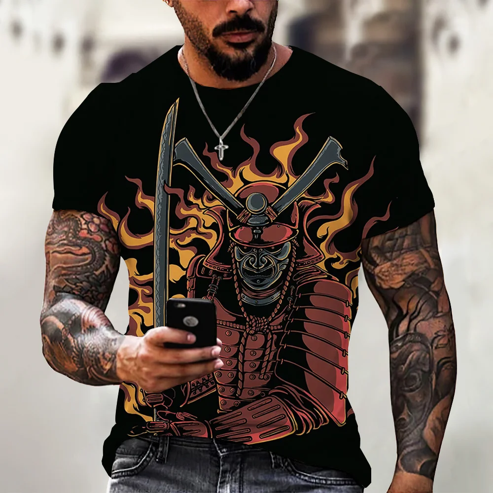 Vintage Samurai T-shirts For Men 3D Japan Style Print Short Sleeve Tops Street Hip Hop Streetwear Ninja Tees Men\'s T Shirt 6XL