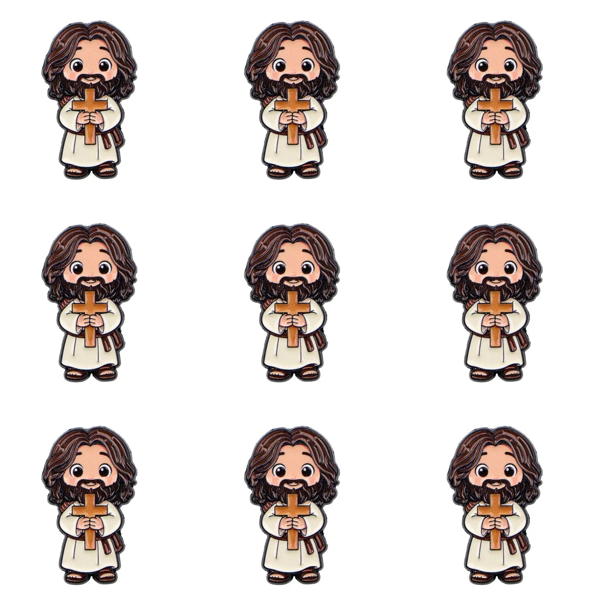 9-teiliges Set niedlicher Cartoon-Jesus-Kreuz-Emaille-Anstecknadeln, Brosche für Mantel, Damenbroschen, Kragen- und Reversnadeln, Metallabzeichen, Schmuckgeschenk