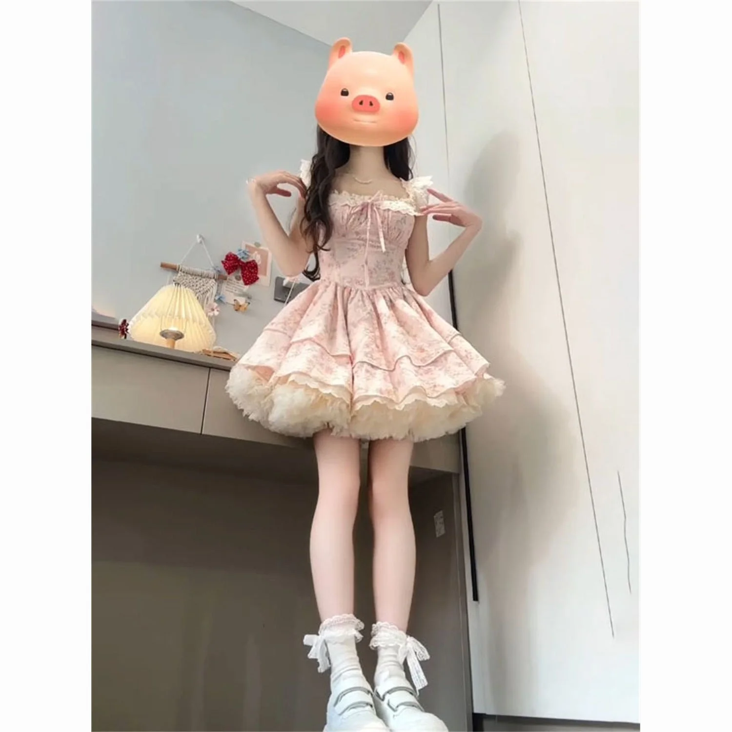Doux imprimé fleuri gonflé Sve Dr femmes été taille haute a-ligne Midi Dr coréen Sle trajet ort Sve Dr