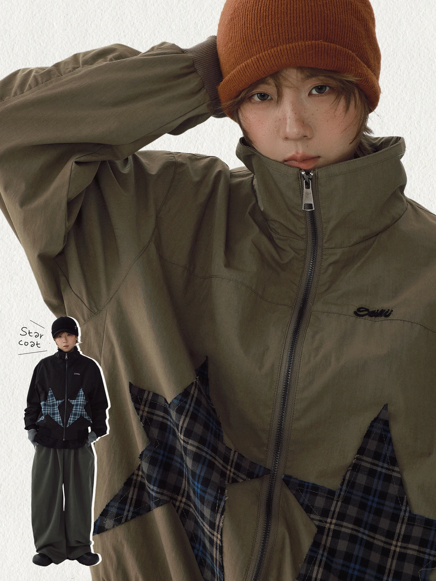 

STILLYOU Casual Loose Fit Zipper Collar Jaet Women's Oversize Coat Spring 2026 Korean Sle Color Blo Patchwork