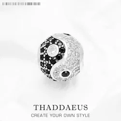 Beads Yin Yang Micro Pave Ball Charm For Women DIY Fine Jewelry Making Men Real Silver Sterling 925 Europe Gift