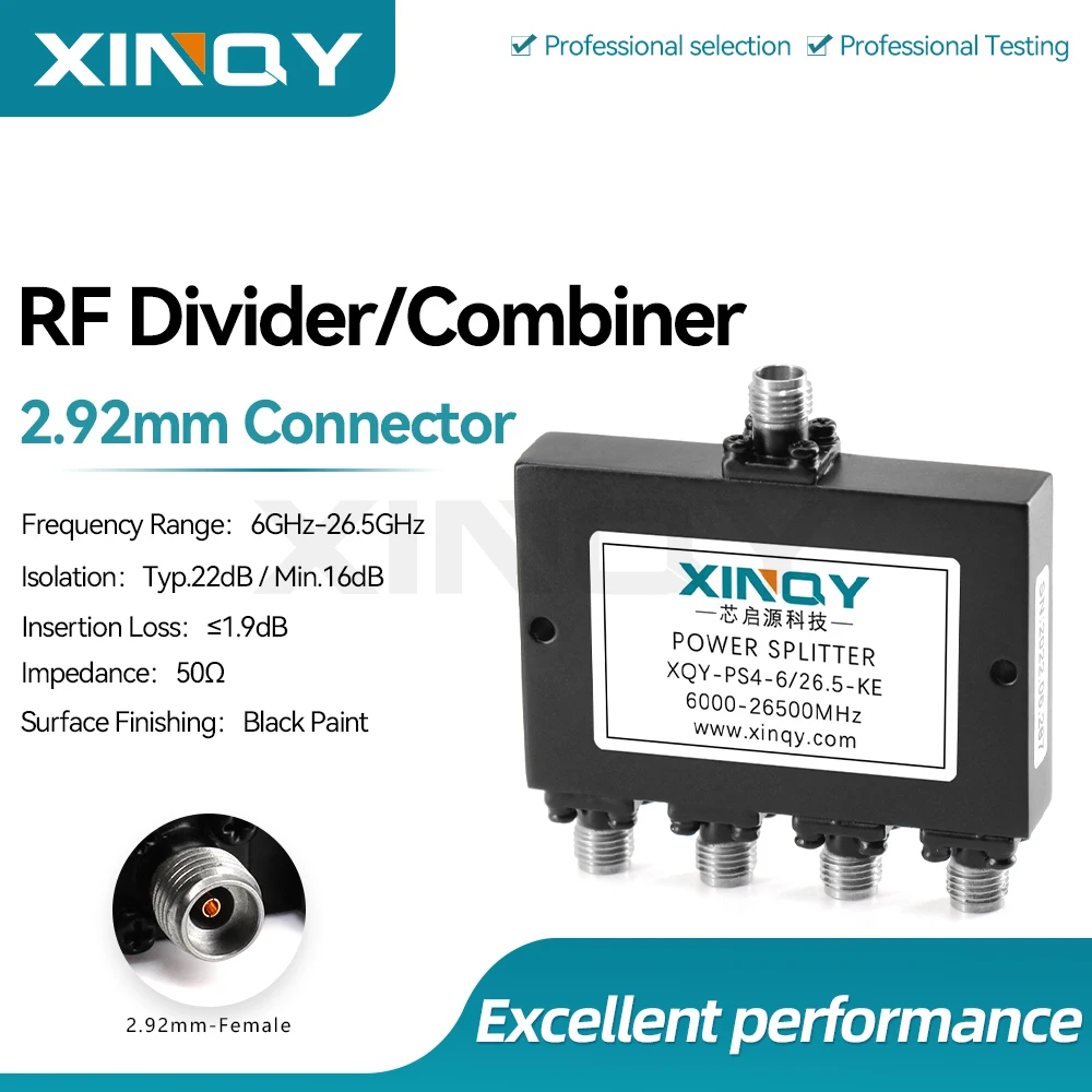 XINQY 2.92mm Female Microstrip Power Divider, 6-26.5GHz Power Splitter, 1-to-4, Test Grade