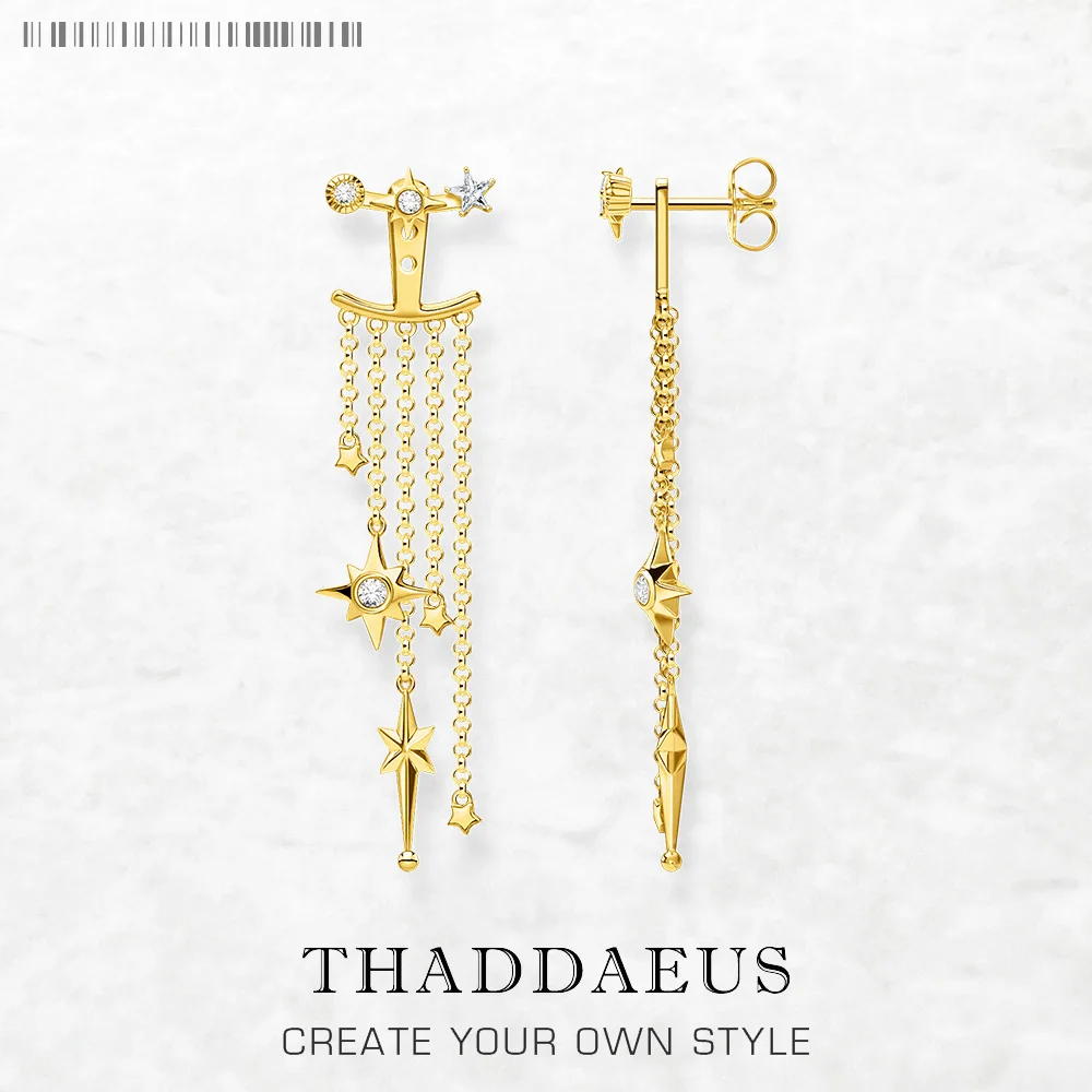 

Gold Plated Drop Earrings Star Decorated Chains Europe Style Fine Jewelry Bohemia Gift For Women In Pure 925 Sterling Silver