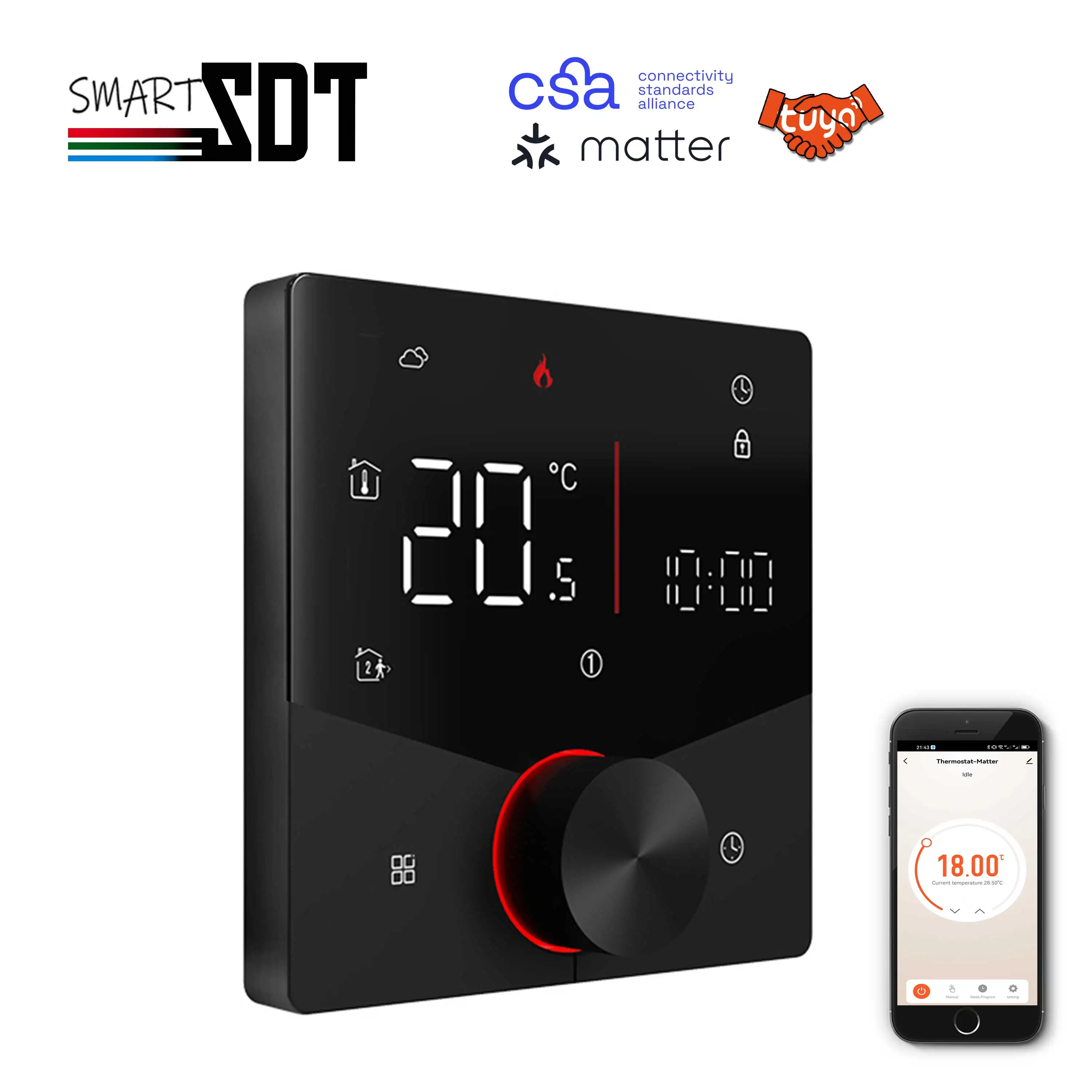 Floor heating MATTER Thermostat of 24V 220V Works with Alexa,Apple Smart Home Google Assistant Compatible ZIGBEE, WIFI