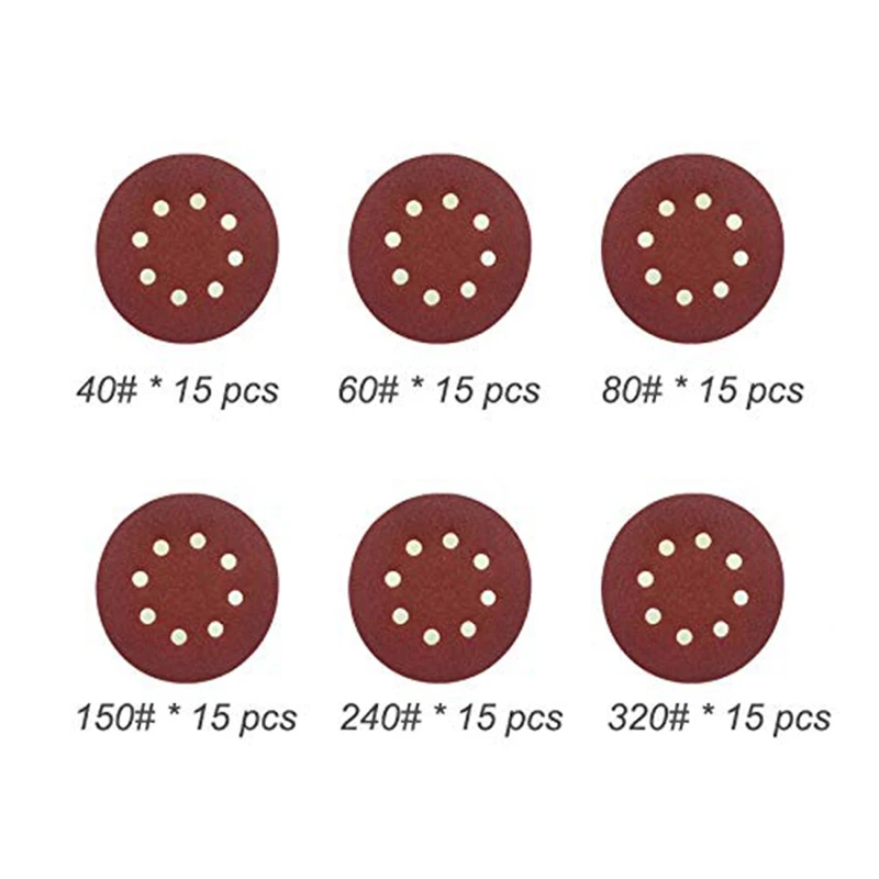 5-Inch 8-Hole Sanding Disc 40 60 80 150 240 320 Grit Assorted Abrasive Sandpaper Hook And Loop Orbital Sander Pad