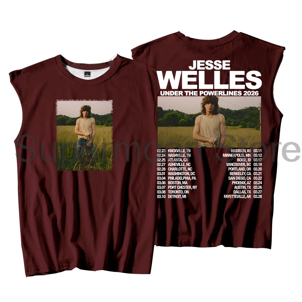 Jesse Welles Under The Powerlines Tour 2026 Tank Tops Unisex Sleeveless Vest Women Men Outdoor Streetwear Tops