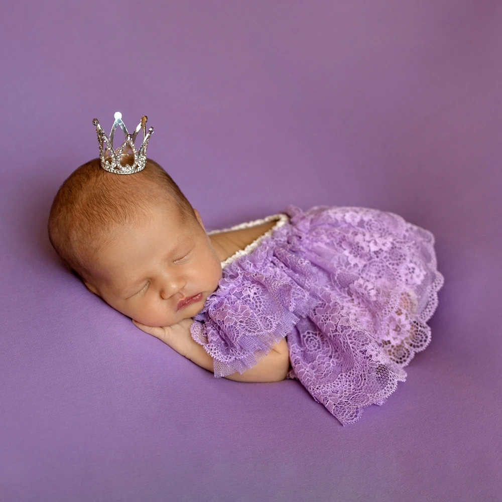 Newborn Photography Props Purple Lace Romper Luxury Ruffle Baby Outfit Infant Photoshoot Clothes Studio Posing Dress Bodysuit