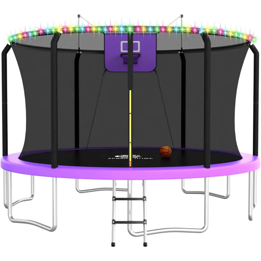 

Outdoor 8FT 10FT 12FT 14FT 15FT 16FT Trampoline with Basketball Hoop LED Lights Recreational Trampoline for Adults Steel Frame