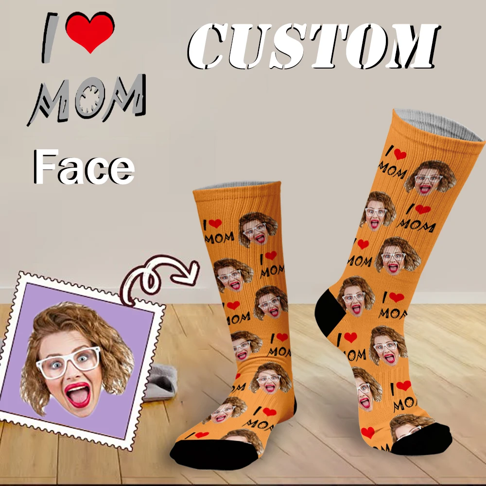 Custom Print Your Photo Personalized Socks Fashion Funny Red Heart DIY Birthday Valentine's Novelty Sock Girlfriend Gift